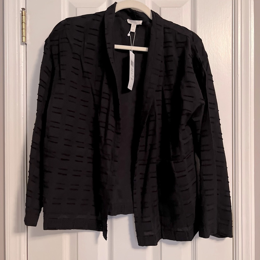 NWT Eileen Fisher Soffo Black Kimono Jacket Textured Organic Cotton Sz Small